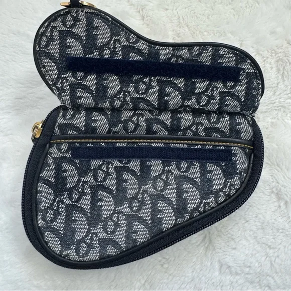 DIOR/Christian Dior CD Saddle Bag Navy Trotter Jacquard Pouch - Picture 8 of 11